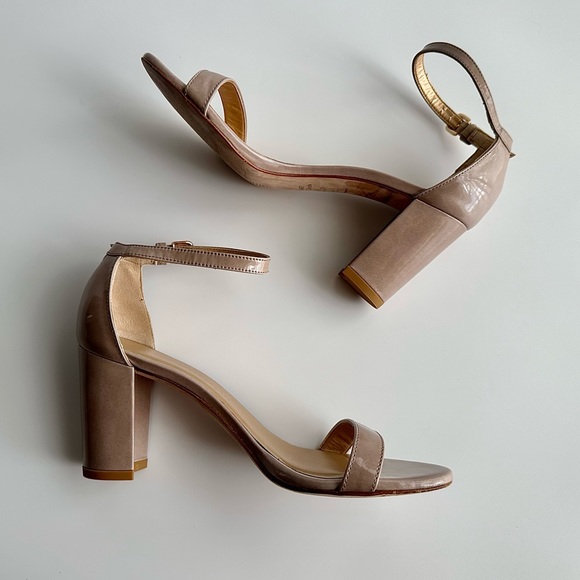 ✨STUART WEITZMAN NearlyNude Strappy Patent Leather Sandals Hush Aniline 6.5M - Picture 7 of 15